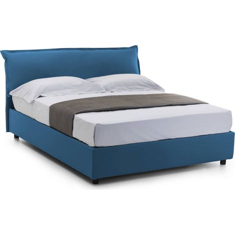 Talamo Italia - Letto matrimoniale Amilcare, Letto contenitore sfoderabile con testiera e giroletto contenitore imbottiti, 100% Made in Italy, con materasso 160x190 Cm incluso, Blu