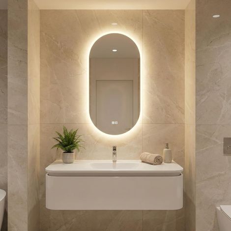 Miroir de salle de bain - Miroir mural ovale avec éclairage - Anti-buée - 2 modes d'éclairage - 50 x 90 cm - Blanc (1/5)