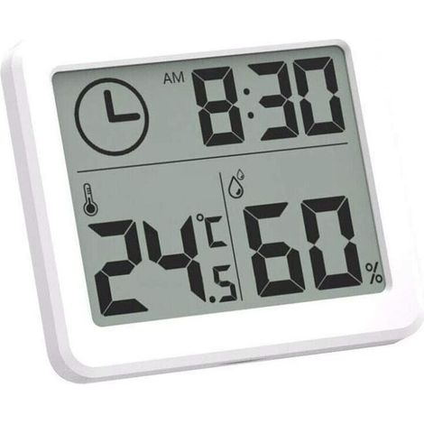 Thermomètre d'intérieur LCD numérique C/F Hygromètre Température Hygromètre Réveil -10-70C Blanc (1/5)