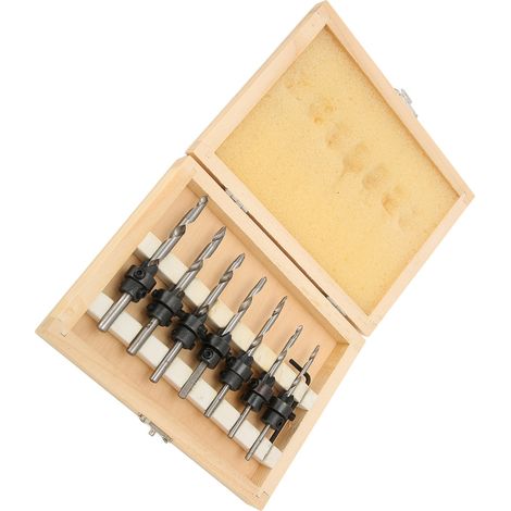 Ensemble de 7 Fraises à Chanfreiner pour Bois avec Clé Hexagonale, Outils de Menuiserie Professionnels (1/5)