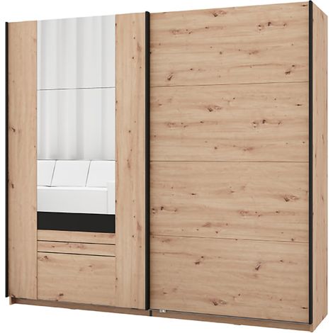 Guardaroba 2 Ante Lalibe, Armadio Camera da Letto 2 Ripiani, Appendiabiti, Apertura Scorrevole, 220x205h cm Marrone Rovere Nodi