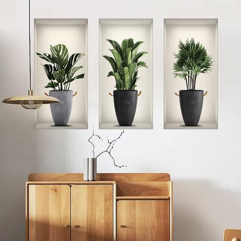 Wall sticker, modern 3D image for niche, repositionable wall sticker for living room, dining room, bedroom, large plants, rectangular niche - (1/5)