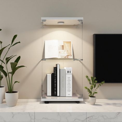 Vitrine en verre avec éclairage LED, 1 porte, blanc (1/5)