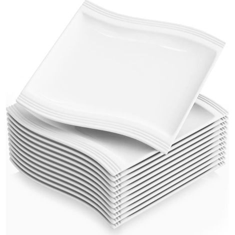 12 pcs assiettes plates, porcelaine blanche crème, 26 cm, série Flora, pour dîner familial et réceptions