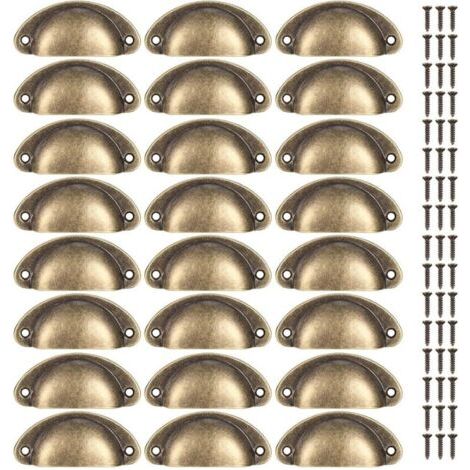 BARKBUSTERS Lot de 24 poignées coquillage vintage, poignées de tiroir semi-circulaires pour portes, meubles, cuisine, armoires, vis incluses
