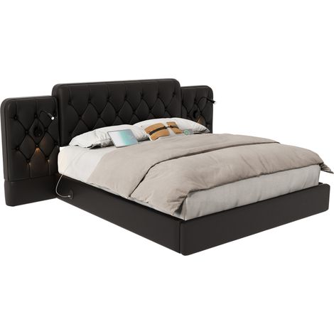 CHICFURN Cama 160x200 cm de piel PU negra con cabecero largo y almacenaje (1/5)