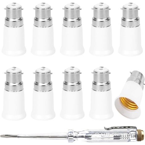 Lot de 10 adaptateurs B22 vers E27 pour douilles de lampe, convertisseur universel, douille à baïonnette vers à vis, avec stylo testeur électrique (1/5)