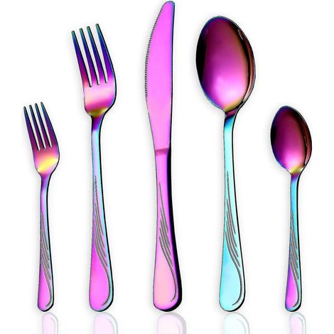 Ensemble de 5 couverts irisés, couverts colorés en acier inoxydable (1/5)