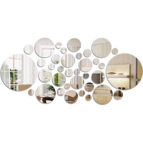36 feuilles de miroir décoratif moderne en acrylique, miroir autocollant décoratif, design moderne, sticker mural rond, miroir mural pour la décoration du salon et de la chambre, 6 tailles (1/5)