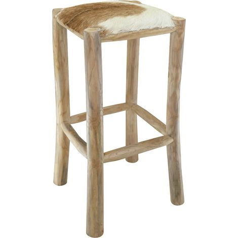 Tabouret de bar en cuir de chèvre et bois de teck massif (1/5)