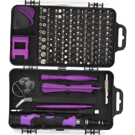 Jeu de tournevis multifonctionnel 115 en 1 pour la réparation et le démontage de montres et de téléphones (violet)