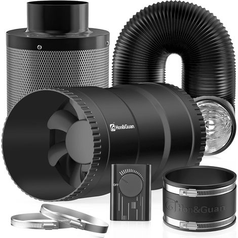 Kit complet de ventilateur tubulaire en ligne de 150 mm 587 m³/h avec variateur de vitesse, filtre à charbon actif, tuyau d'extraction en caoutchouc, embout en caoutchouc, système de