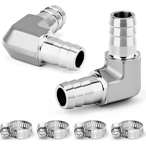 2 pièces 1/8 "femelle BSP x 1/8" mâle filetage forgé en acier inoxydable 90 degrés coude connecteur SUS 304 raccords de tuyauterie - 10MM(Barb 2Pcs) (1/5)