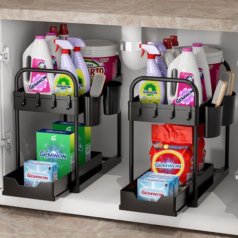 Rangement sous Evier Cuisine à 2 Niveaux Lot de 2, Rangement D'organisateur de Douche pour Salle de Bain/Cuisine, Noir (1/4)