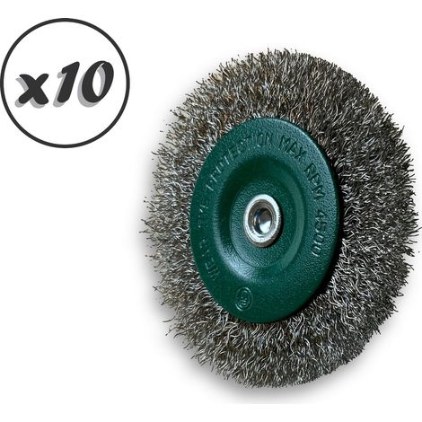 Brosse circulaire métallique sur tige Ø 75 mm Fil inox souple - Quantité x10 - Ø 75 mm - Ep. 8 mm - Inox souple