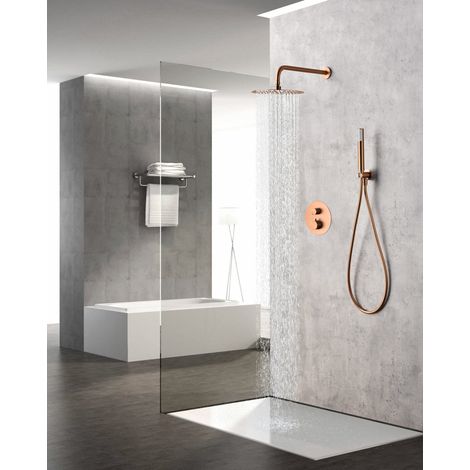 Conjunto de grifo termostático empotrado de 2 vías y ducha de mano con acabado en oro rosa cepillado tivoli Monza de Imex (1/2)
