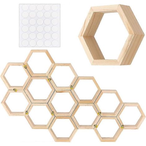 Présentoir à gâteaux hexagonal en bois orné de cabochons d'abeilles et de ruban adhésif double face en acrylique, idéal pour décorer un anniversaire ou une autre occasion spéciale. (1/5)