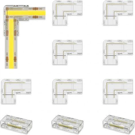 10 PCS Connecteurs pour Ruban, 8mm 2 Pin Led COB Bande Connecteur D'angle, 2 PCS Transparent D'angle 8 PCS Connecteurs Type L, pour les Lumières LED Srtip (1/5)