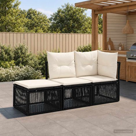 vidaXL Conjunto de sofás de jardín 3 uds. 3-Número de plazas Negro (1/5)