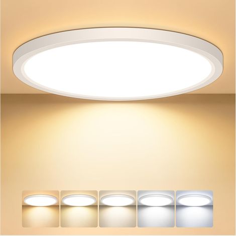 22CM Plafonnier LED, 5 Couleurs Lampe Plafond, 18W 1800LM, Moderne, Rond, IP44 Etanche Plafonnier Salle de Bain pour Cuisine, Chambre,Couloir, Garage, Balcon (22cm) (1/5)