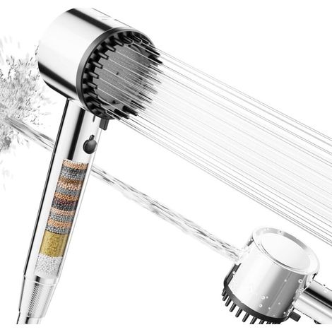 Pommeau de Douche Filtrante Haute Pression - Filtre 20 Couches, 5 Modes de Jet, Flexible 1,5M - Économiseur d'Eau pour Éliminer Calcaire, Chlore et Bactéries (Chrome) (1/5)