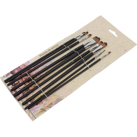 Ensemble de 9 pinceaux à peindre, à tête plate ronde, avec manche long noir, offrant une excellente absorption des pigments. (1/5)