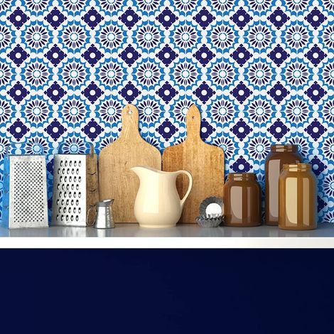 Sticker Mural Carrelage Adhésif Cuisine et Salle de Bain Carrelages Azulejos Palermo - 24 Sticker Tiles de 15x15 cm (1/5)