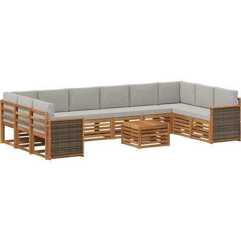 Conjunto de sofás de exterior 8 uds. Natural y Gris Claro vidaXL (1/5)