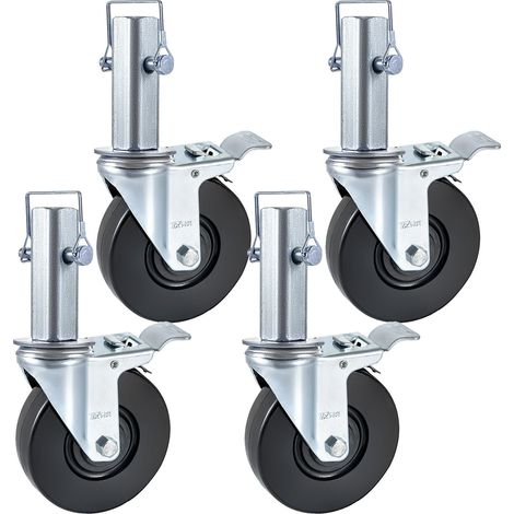 Roulettes pivotantes en polyuréthane, noyau en fer 12,7 cm, roulettes à tige pivotante avec frein à double verrouillage, pieds réglables, capacité de charge 200 kg par roue (1/5)