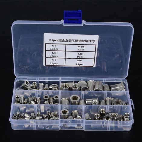 Lot de 93 inserts filetés M3, M4, M5, M6, M8, M10 en acier inoxydable 304 - Écrous rivetés aveugles, boîte de fixation (1/4)