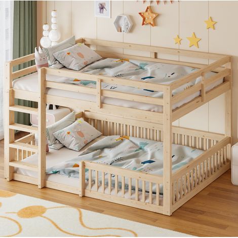 Letto a castello 160x200 cm naturale in pino e MDF con barriere di sicurezza (1/5)