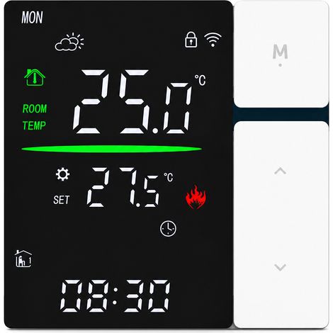 Thermostat mural SDM5 noir avec boutons blancs, sans Wi-Fi, commande 3 A pour chauffage hydraulique et chaudières (1/5)