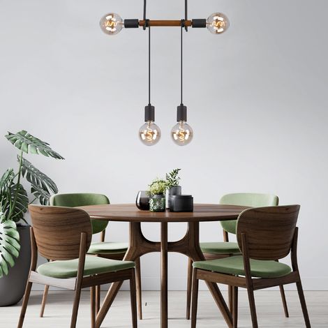 Suspension réglable en hauteur, lampe suspendue, luminaire de salle à manger, bois marron, H 150 cm (1/5)