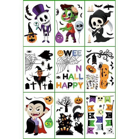 W07 DEHOBO Autocollants statiques d'Halloween, monstres cartoon classiques inspirés du cinéma, lot de 9 pièces (1/2)