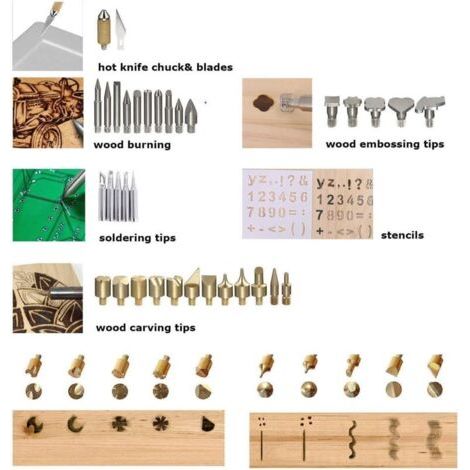 NALOOKAMIC Kit de Pyrogravure sur Bois Fer à Souder,37PC 60W loisirs crà atifs adultes graveur pour rondin de bois Liège, Cuir, Gravure, Sculpture Bois, Tempà rature Rà glable,Longueur