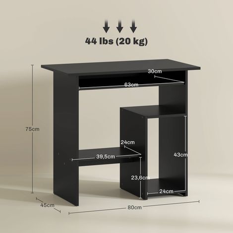 Computertisch, Schreibtisch, Spanplatte, Metall, 80 x 45 x 75 cm, Schwarz (1/5)