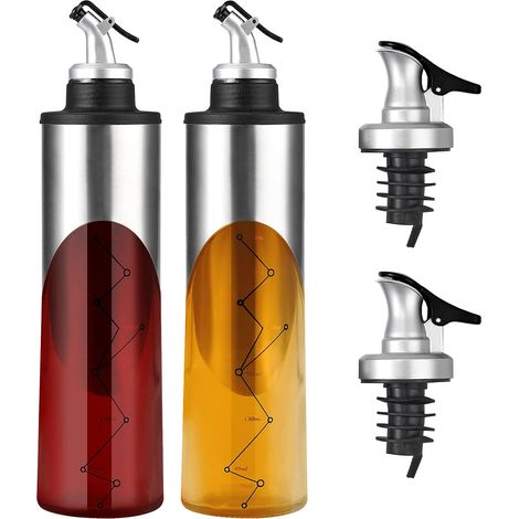 650 ML Bouteille d'huile,2 pcs Distributeurs d'Huile et de Vinaigre,Bouteille de Vinaigre Étanche et Anti-Goutte Bouteille d'assaisonnement en Acier Inoxydable + Verre (1/5)