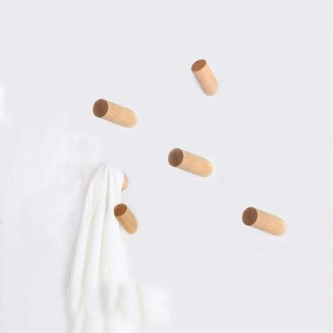 Patère en Bois 【Lot de 5】Écharpe Murale Naturelle Pour Vêtements, Chapeau et Sac, Cintres de Rangement, Porte-serviettes Décoration de Dhambre-BAOGELA (1/5)