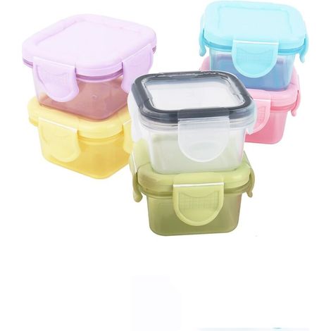 Un ensemble de six mini boîtes de rangement hermétiques et épaisses de qualité alimentaire, adaptées aux enfants et à un usage domestique, comprenant des pots à confiture.-DOU