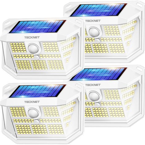 Lampe Solaire Extérieur,231 LEDs Éclairage Extérieur Solaire à 300°  IP65 Lampe Murale Étanche , 3 Modes Projecteur Solaire, avec Détecteur de Mouvement, pour Jardin, Patio et Garage - Pack de 4 (1/5)