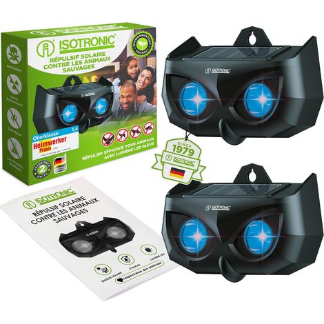 Répulsif Solaire ratons laveurs, Cerfs, Renards et sangliers - Protection Animaux Sauvages avec LED Bleue - Dissuasion Efficace portée 40 m² - Lot de 2 pièces pour Jardin et extérieur (1/5)