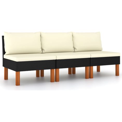 Maison Exclusive - Mittelsofas 3 Stk. Poly Rattan und Eukalyptus