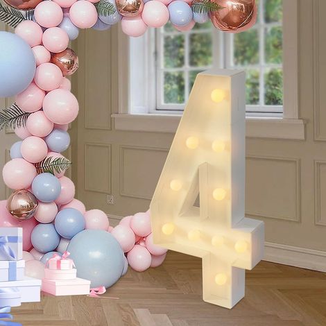 100cm Light Up Numbers, Mosaic LED Marquee Number Sign(4), 10 Warm White LEDs, KT Board Mosaic Frame, Wide Base Floor Standing, for Birthday Wedding Anniversary Table Wall Party Decor (1/5)