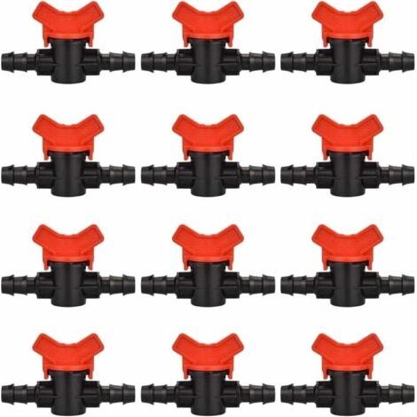 12 PCS Robinet de Jardin pour Tuyau, Tuyau Vanne d'irrigation 16 16mm Robinet d'arrêt raccord en Plastique pour Le contrôle extérieur de la vanne d'eau de Jardin (Noir + Rouge)