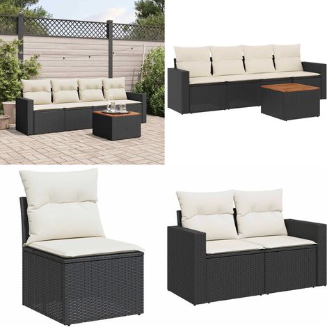 5-tlg. Garten-Sofagarnitur mit Kissen Schwarz Poly Rattan - Gartenmöbel Set - Outdoor Möbel - Rattan Gartenmöbel - Lounge Set - Balkonmöbel - Home & Living (1/5)