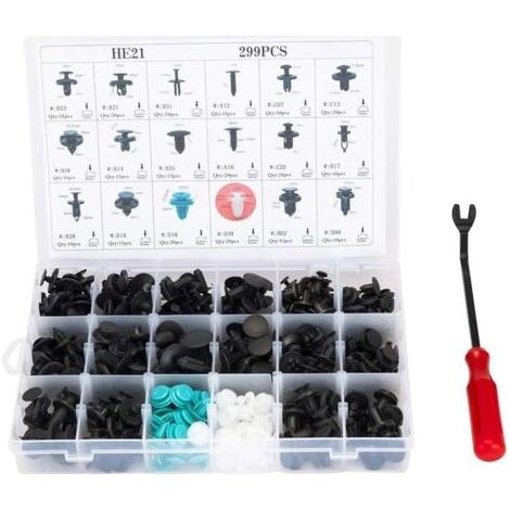 Pièces de voiture, ensemble de 299 clips de fixation en nylon et plastique pour voiture, 18 tailles, avec rivet poussoir et outil de chargement, pour pare-chocs, garde-boue, clips. (1/5)