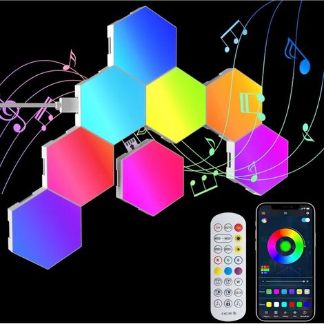 Pannello LED esagonale luminoso – Set di 8 pannelli RGB – Controllo touch e app mobile – Modalità musica e atmosfera personalizzata (1/5)