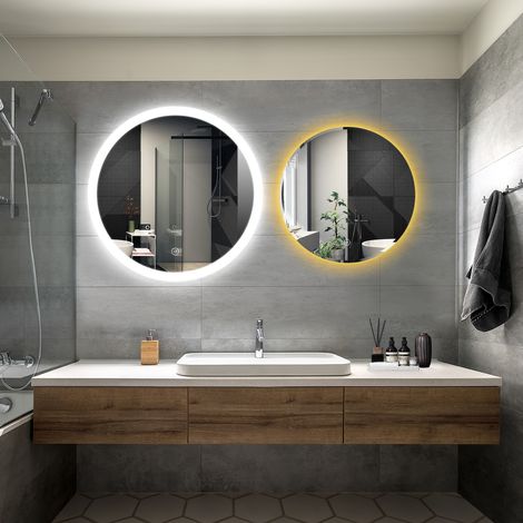ELEGANT Bathroom LED Mirror Modern Wall Mounted Round Bathroom Mirror 800x800mm Acrylic Frame + 600x600mm Frameless Both with Demister Pad (1/5)