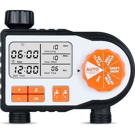 Programador de riego digital con 2 salidas 3/4" (3-8 bares 2xAA) 11x19,5x5,5cm