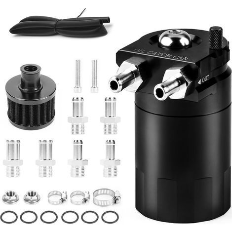 Oil Catch Can, 300 ml Aluminium Oil Catch Breather Can Auto, réservoir universel en aluminium avec accessoires inclus, noir (1/5)